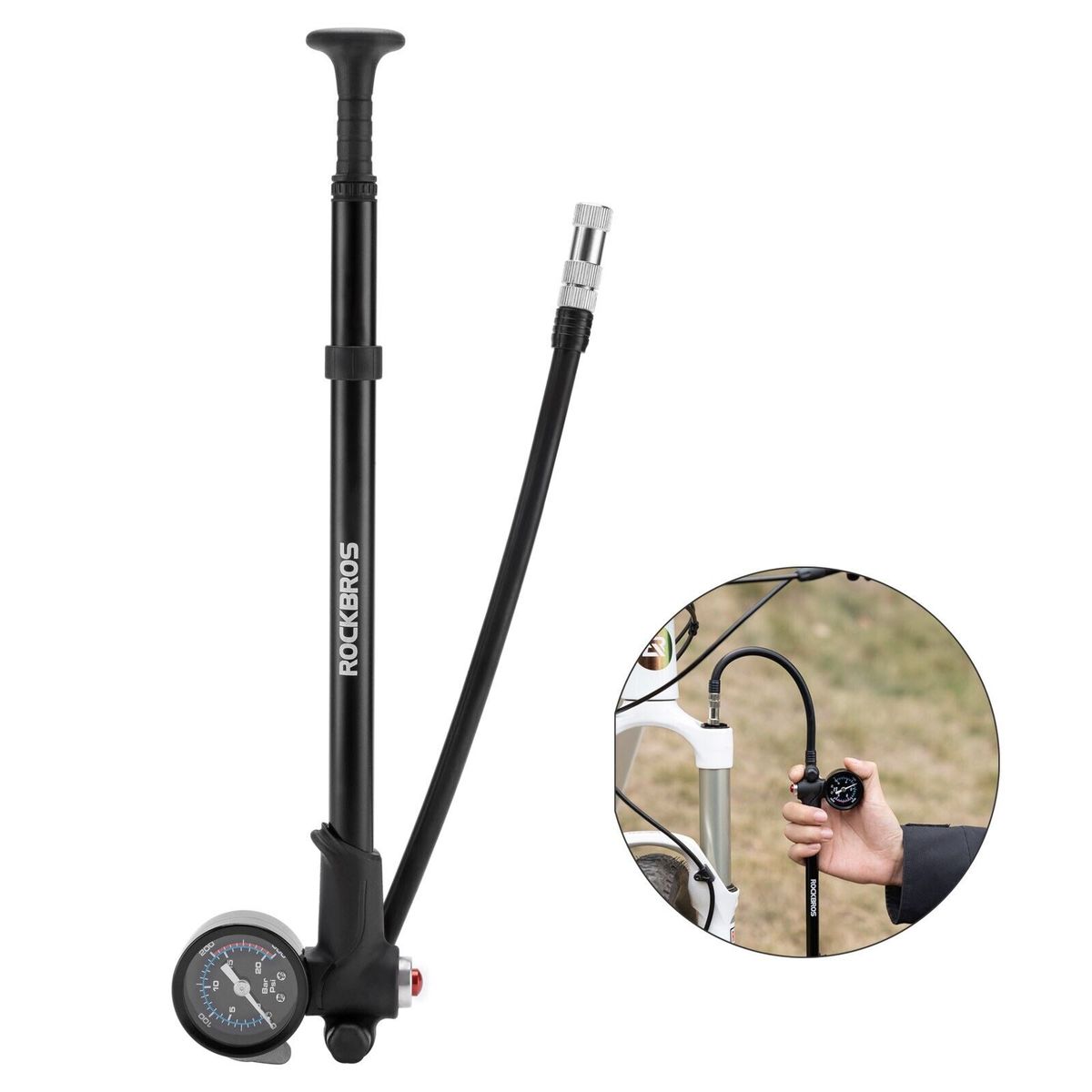 ROCKBROS Dämpferpumpe Fahrradpumpe für Vordergabel Federgabelpumpe 300 PSI Aluminium_voghion.com