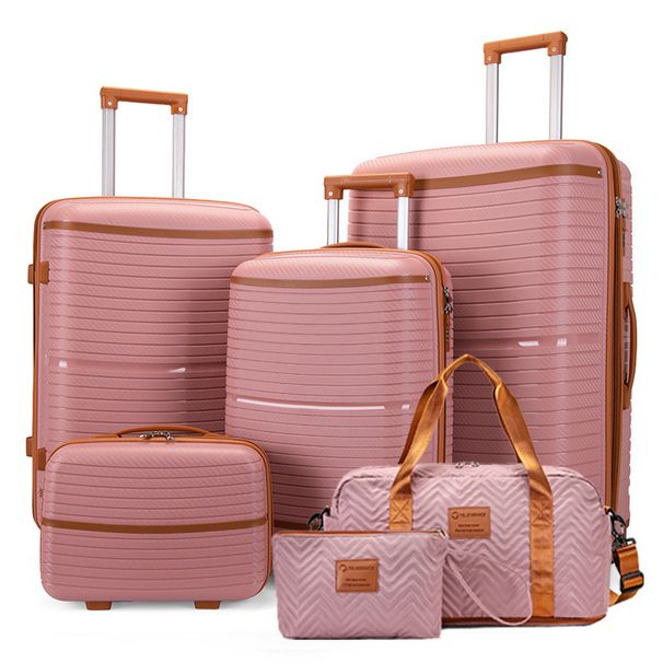 Brown Color Six Piece PP Trolley Case Explosion Proof Zipper Universal Wheel Suitcase Luggage Storage Box Set_voghion.com