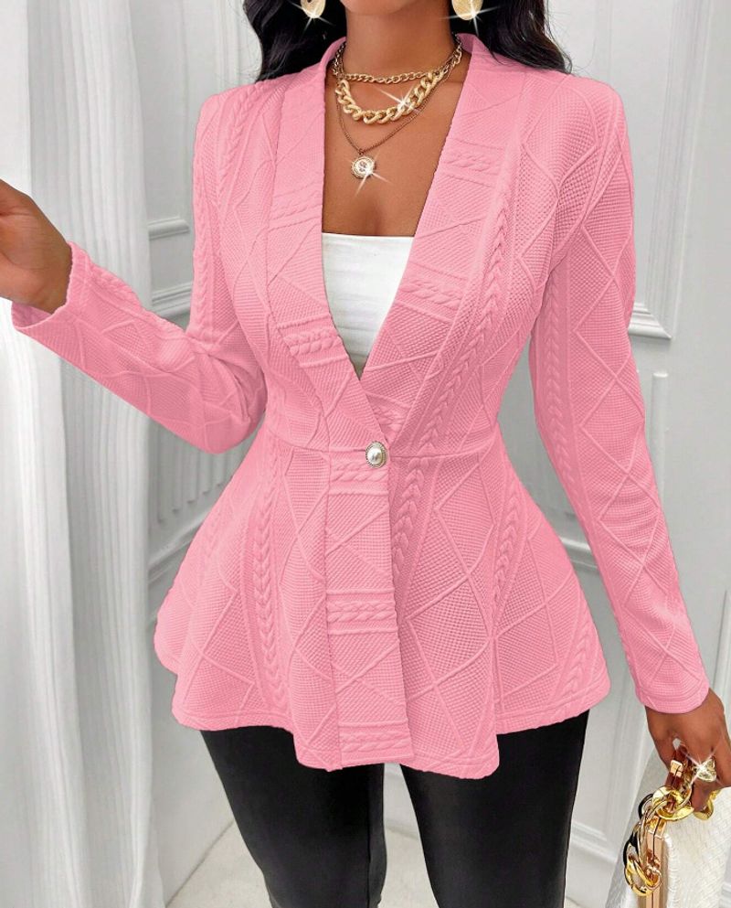 Vêtements pour femmes nouvelle veste à manches longues slim à bouton unique en texture jacquard pour femmes_voghion.com