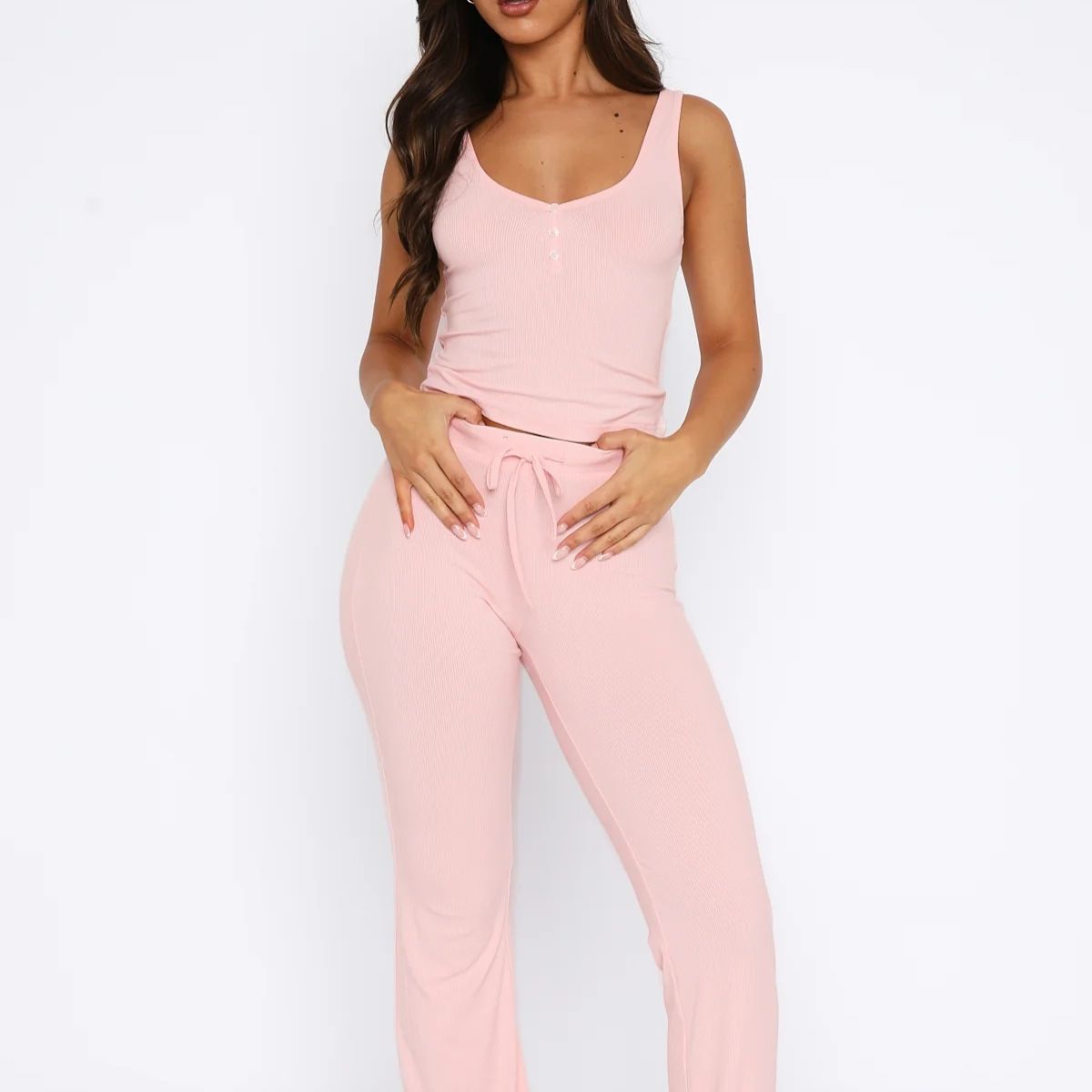 2025. aasta kevad/suvi uus varrukateta pandlaga kitsas top ja kaheosaline naisterõivaste komplekt_voghion.com