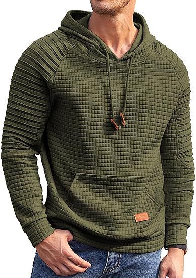 Felpa con cappuccio da uomo, casual, a maniche lunghe, con coulisse, in maglia a nido d'ape_voghion.com