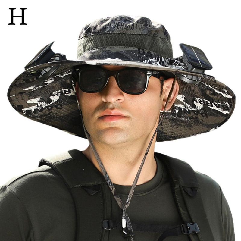 Nouveautés Ventilateur de pêche en plein air Charge solaire Vent Été Grand Bord Crème solaire Visière masculine Chapeau de pêcheur Séchage rapide_voghion.com
