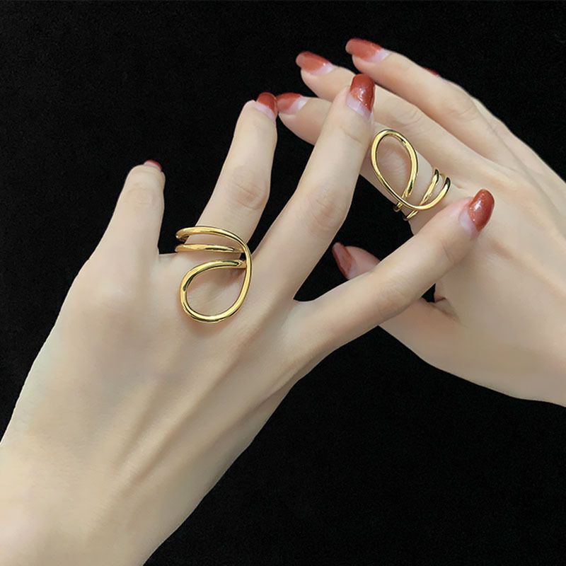 Minimalist Hip-Hop Creative Style Mixed Batch Girl Abstract Hollow Design Large Ring Face Double Line Band Rings_voghion.com