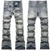Men's Washed Blue Slim Fit Mid Waist Flared Denim Jeans - High Street Fashion With Embroidery Detail & Elastic Comfort_voghion.com