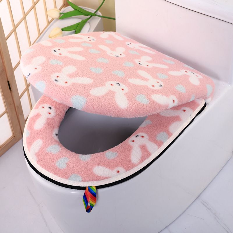 Cushion New Winter Thickened Cute Fleece European Style Toilet Seat Cover With Velcro And Zipper Large Diameter_voghion.com
