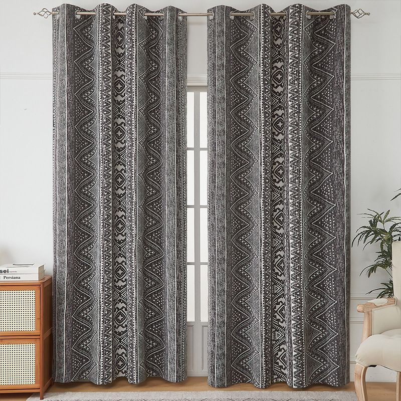 Blackout Curtains With Grommets - Poly Cotton Thermal Insulated Window Drapes For Living Room, Bedroom & Commercial Spaces (Floral/Geometric Patterns)_voghion.com