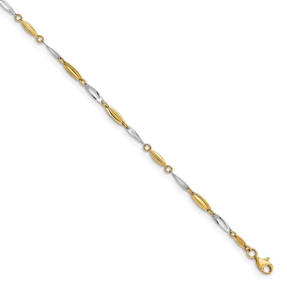 14K Two-tone Polished With 1in Ext. Anklet_voghion.com