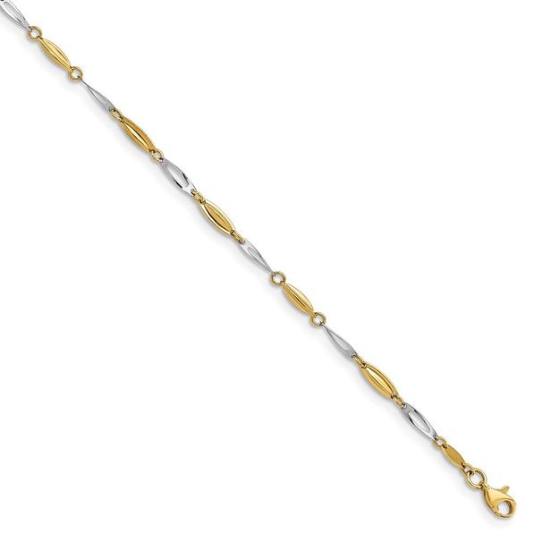 14K Two-tone Polished With 1in Ext. Anklet_voghion.com