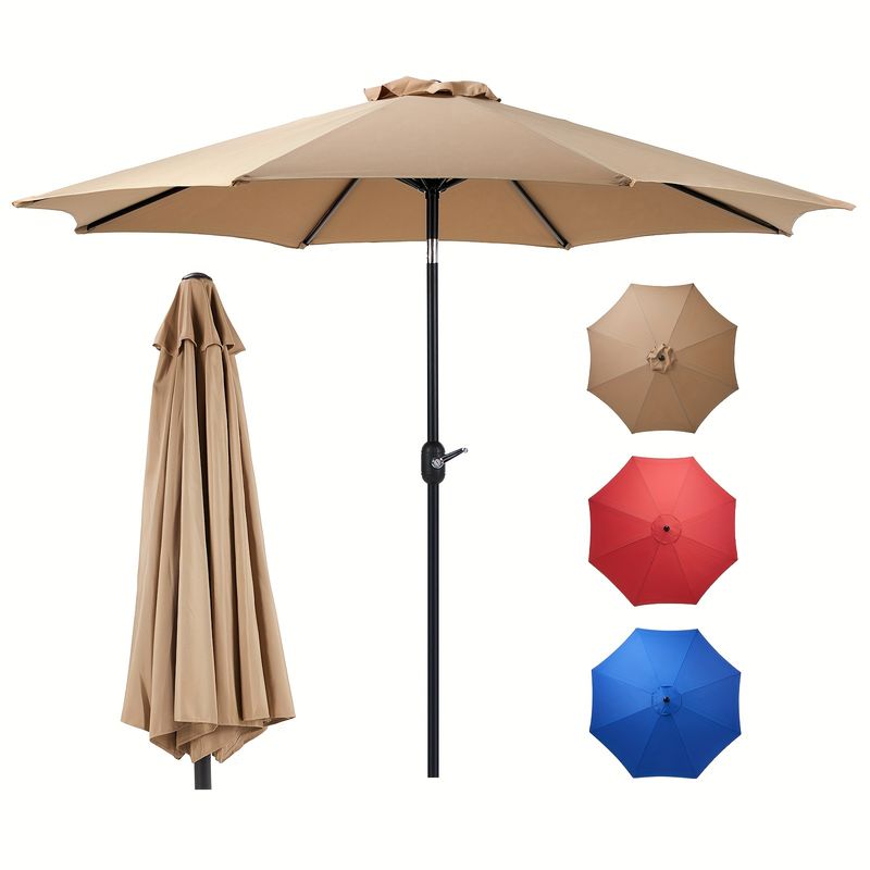 9 FT Large Patio Umbrella Durable Push Button Tilt and Crank System Waterproof Canopy Perfect for Commercial Residential Outdoor, Pool, Beach, Yard_voghion.com