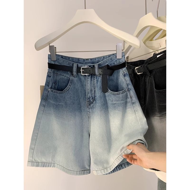 Women's Clothing Retro Gradient Color Five Point Denim ShortsSummer New Loose High Waist Slim All Match Straight Pants_voghion.com