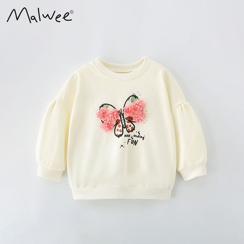 Malwee Girls' Autumn Sweatshirt For Toddlers And Young Girls, Stylish Round Neck Long Sleeve Children's Casual Top_voghion.com