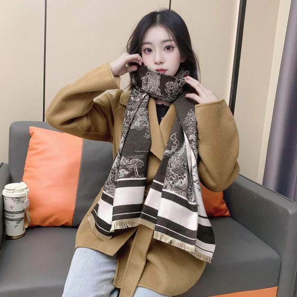 Neu für Damen Winter 2025: Doppelseitiger, langer, schlichter, vielseitiger, warmer Schal/Halstuch für reife Damen, in Schwarz und Weiß erhältlich._voghion.com