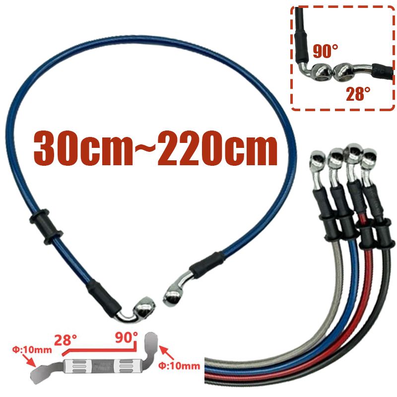 10mm 28-90 Degree Motorcycle Dirt Bike Braided e Steel Brake Hose Cable Hydraulic Banjo Pipe 300-2200mm Universal Racing_voghion.com