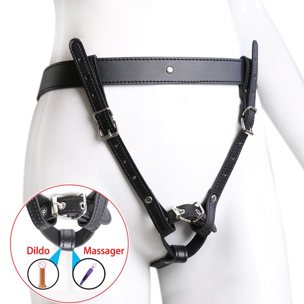 Cintura regolabile per castità BDSM, orgasmo forzato, vibratore, dildo, bondage in pelle, strap-on, giocattoli sessuali per donne_voghion.com
