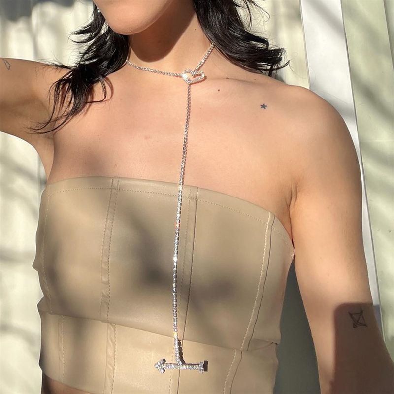 Exquisite necklace, simple accessories, sexy, super sparkling, full of diamonds, personalized arrows, versatile long_voghion.com