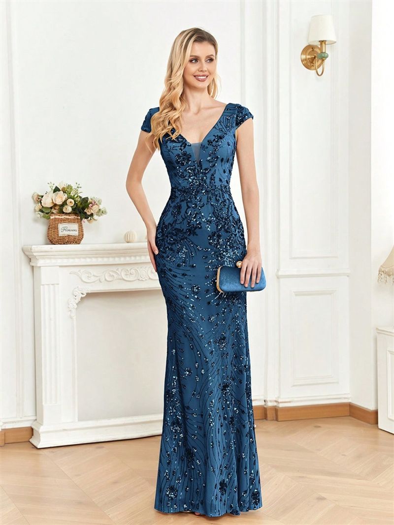 Women's Clothing New Sequined Champagne Evening Dress Female Banquet Sexy Temperament Slim Fishtail Skirt Long Toast Dress_voghion.com