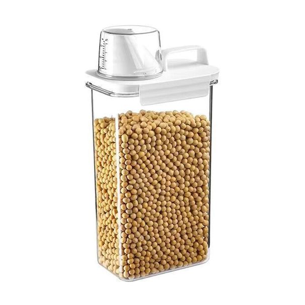 Transparent Grain Storage Box With Measuring Cup Durable Moisture-Proof Sealing Cans For Cereal Mung Beans-AH_voghion.com
