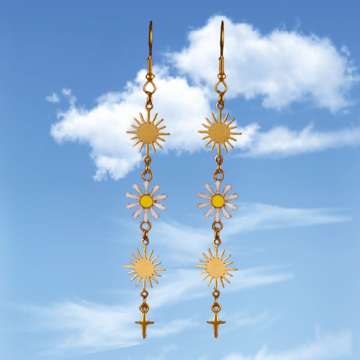 Gioielli e accessori Orecchini pendenti in metallo con sole, luna e loto_voghion.com