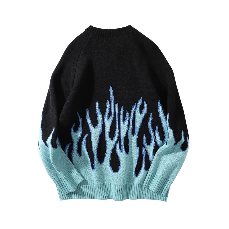 Herrenbekleidung High Street Oversize Paar Rundhalspullover Herbst und Winter Lazy Style Flamme Strickpullover Männer und Frauen lockerer Trend_voghion.com