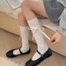 JK Calf For Women, Solid Color Vertical Stripes, Long Tube Socks, Spring And Summer Versatile, Sweet Girly Style With_voghion.com