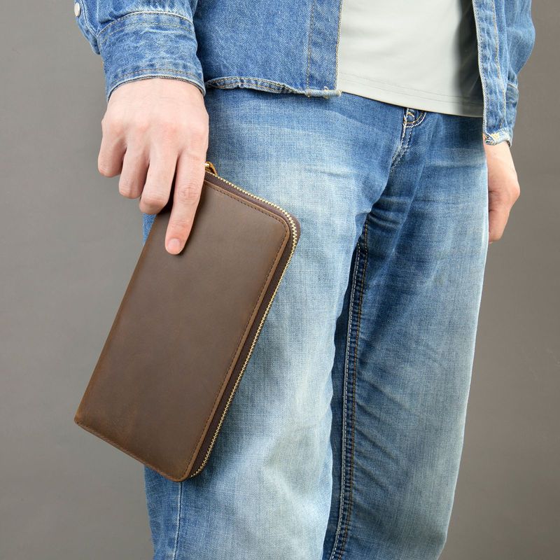 Malunte nouveau sac à main en peau de cheval fou Style d'affaires portefeuille Long grande capacité Multi carte édition pour hommes_voghion.com