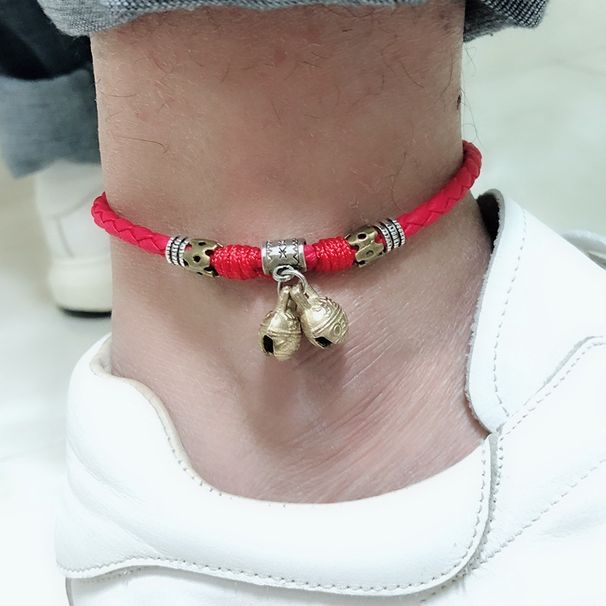 Nuova cavigliera a campana per uomo, rossa, fatta a mano, personalizzata, in corda nera intrecciata_voghion.com