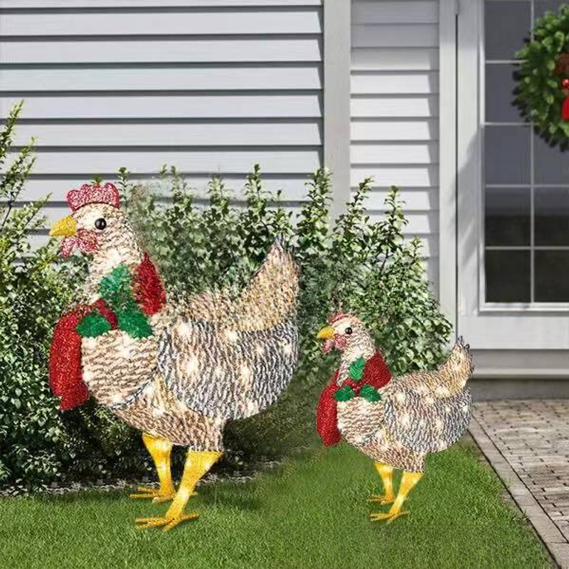 Lanterne de décoration de vacances de poulet lumineux de station indépendante Écharpe de poulet Décoration de vacances_voghion.com