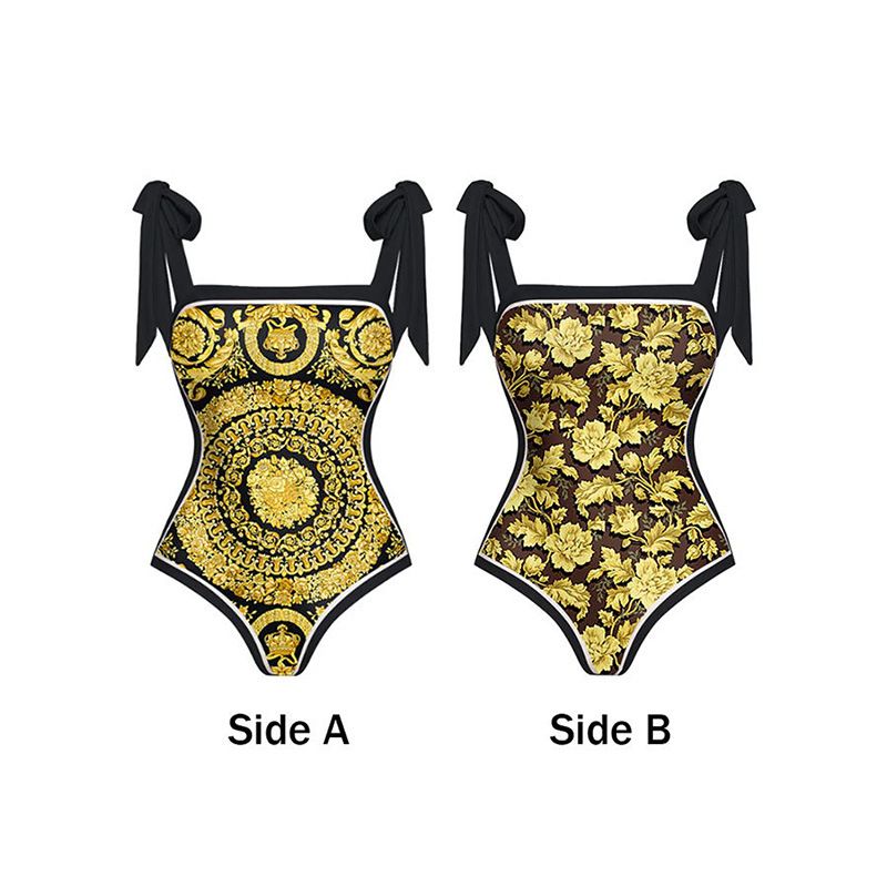 ​​Retro Print High-Coverage Swimsuit – Slimming & Sun-Protective One-Piece For Women​​_voghion.com