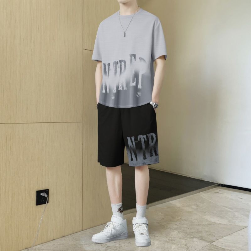 Herrenbekleidung Eisseide Schnelltrocknendes Herren-T-Shirt Sommer Dünn Trendy Marke Locker Kurzarm Shorts Basketballuniform Set Laufsportanzug_voghion.com