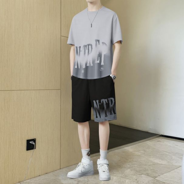 Herrenbekleidung Eisseide Schnelltrocknendes Herren-T-Shirt Sommer Dünn Trendy Marke Locker Kurzarm Shorts Basketballuniform Set Laufsportanzug_voghion.com