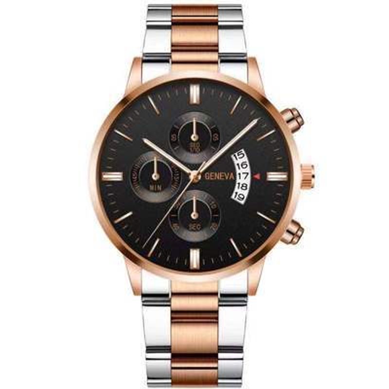 hot-selling men's watch steel belt men's watch three-eye calendar quartz alloy wrist watch_voghion.com