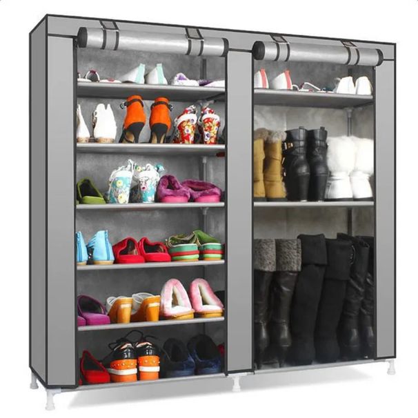 Armadio a ripiani Rows Home Organizer Rack Cover Grigio Scarpiera portatile Armadio doppio_voghion.com