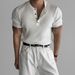 Old Money Aesthetic Men's Short Sleeve T-Shirt Summer Luxury Textured Knit Tee, Breathable & Loose Fit, V-Neck Casual Top (White/Black/Green/Brown)_voghion.com