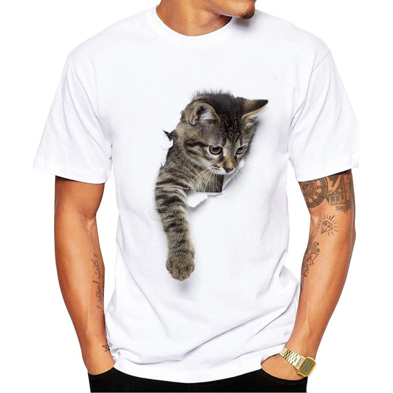 Abbigliamento da uomo T-shirt da uomo stampata con motivo gatto 3D con maniche corte stampate_voghion.com