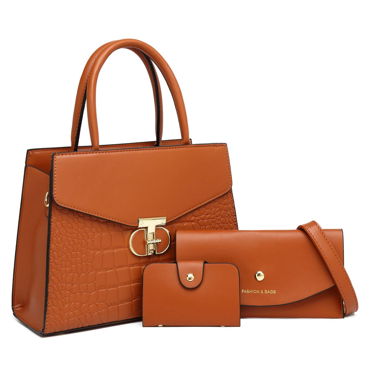 Women's PU Leather Crossbody Shoulder Bag Set - Stone Texture Multi-Functional Handbag With Zipper Closure For Daily Use (Black, Red, Brown, Khaki)_voghion.com