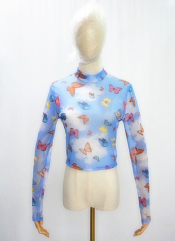 New Women's Little Angel Mesh Short Long Sleeve T-shirt Clover Printed Top_voghion.com