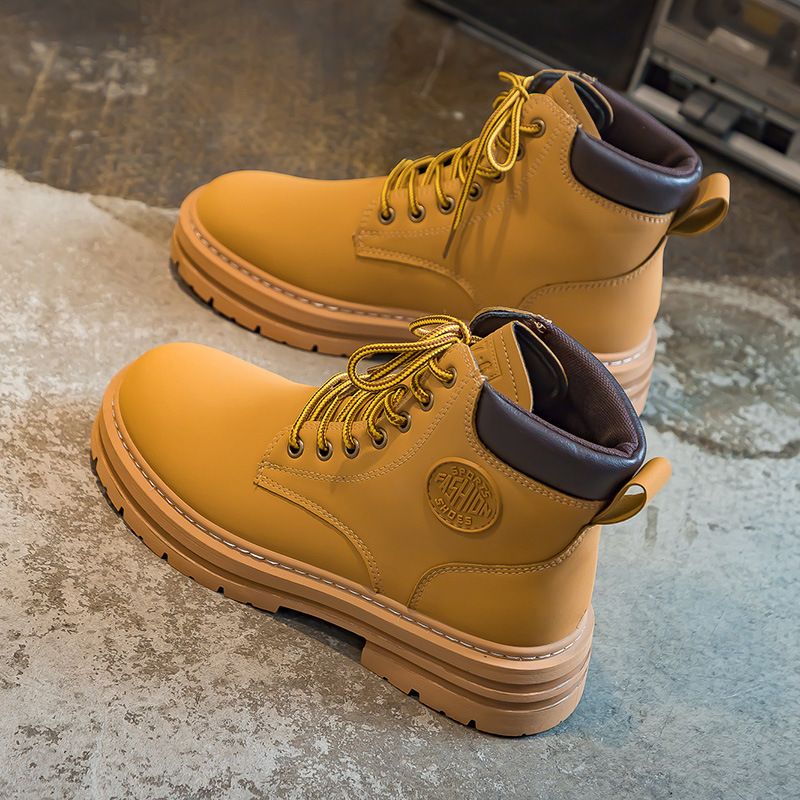 Botas de hombre Martin 2022 Otoño Invierno Alta Ayuda Trabajo Zapatos Cortos Suela Gruesa Botas Amarillas B801_voghion.com