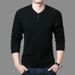 Herrenpullover mit Fleecefutter und V-Ausschnitt – Slim Fit-Strickpullover mit geripptem Saum_voghion.com