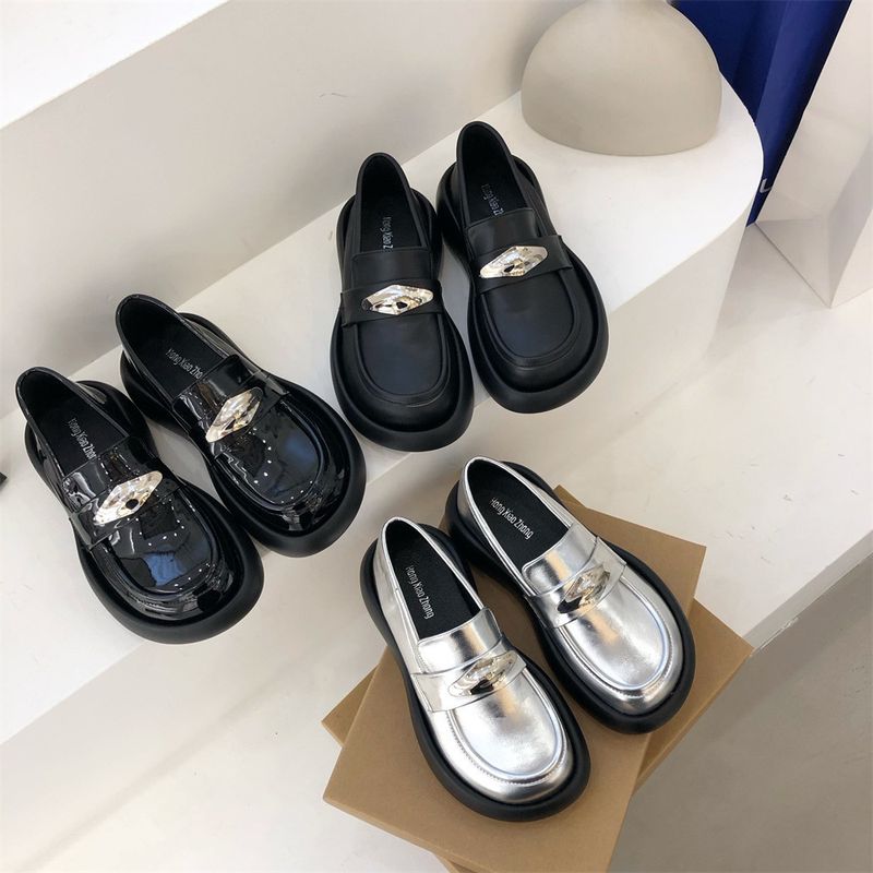 2024 Autumn New High-End Metal Buckle Loafers, Thick Soled French British Style Small Leather Shoes For Women_voghion.com