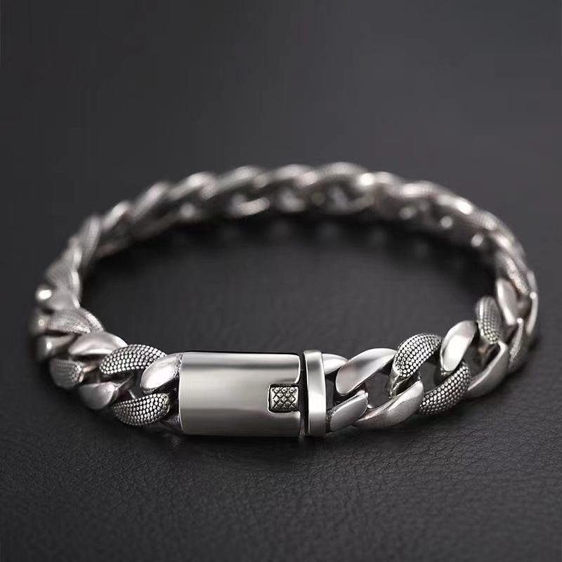 Bracciale cubano in argento tibetano wz875, stile spesso, da uomo, alla moda, audace, di nicchia, punk, moda hip hop_voghion.com