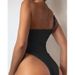New Style Solid Color Triangle Swimwear Women's Asymmetric One-Piece Swimsuit_voghion.com