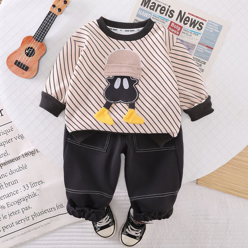 Jungen Outfit 2025 Neue Stilvolle Baby Frühling Und Herbst Kleidung Gestreiften Cartoon Langarm Zwei-Stück Set Infant_voghion.com