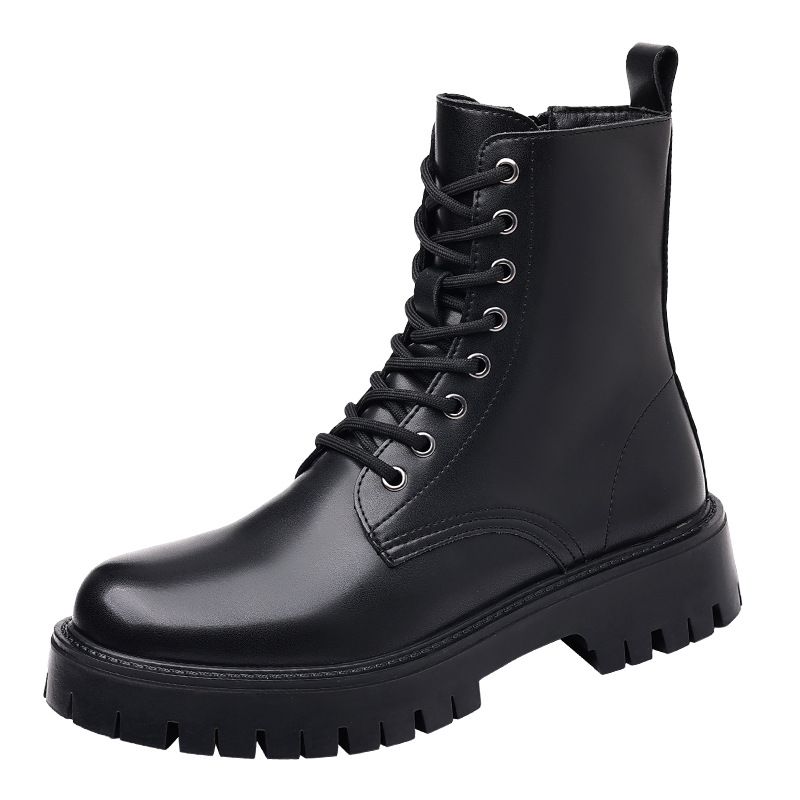 Botas Martin negras de estilo británico para hombre, botas de trabajo con cremallera lateral, botas de motociclista, zapatos de caña alta con suela gruesa europeos y americanos 96118 R_voghion.com