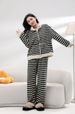 Herbst und Winter Neue verdickte gestreifte Stehkragen Pyjamas Damen Strickjacke Langarm Langes zweiteiliges Set_voghion.com