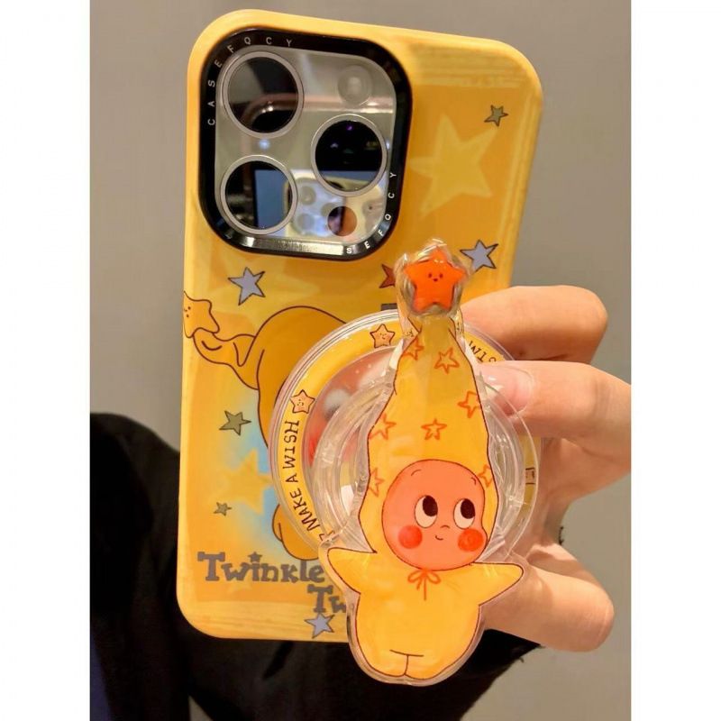 Custodia magnetica TechGlobe a forma di cartone animato con testa grande rotante e stella carina, compatibile con iPhone 16 Pro Max 15._voghion.com