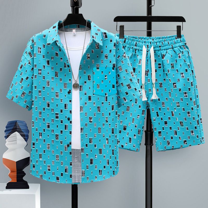 Summer 2 Pieces Set Tracksuit Men's Two Shirt Shorts Haruku Streetwear Oversized Men Sets Short Outfits Suits_voghion.com
