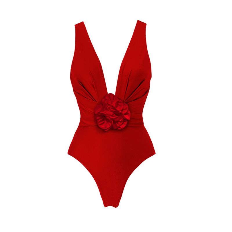 Damenbekleidung Neuer einteiliger Badeanzug für Frauen Abnehmbarer dreidimensionaler Neckholder-Badeanzug mit Blumendekoration 2735_voghion.com