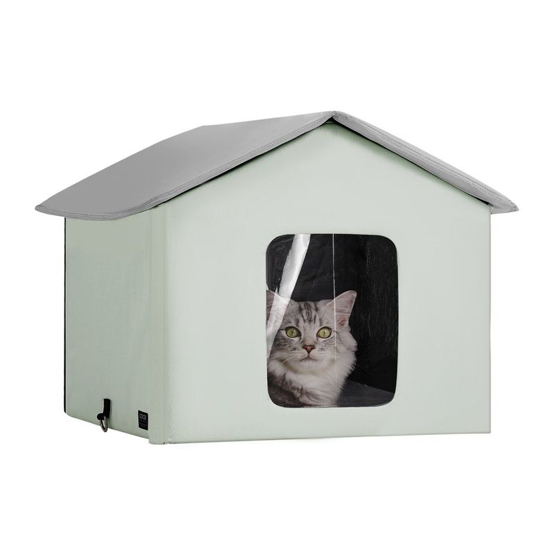 VEVOR Heated Cat House Foldable Kitty Shelter With Heated Pad Green Middle_voghion.com