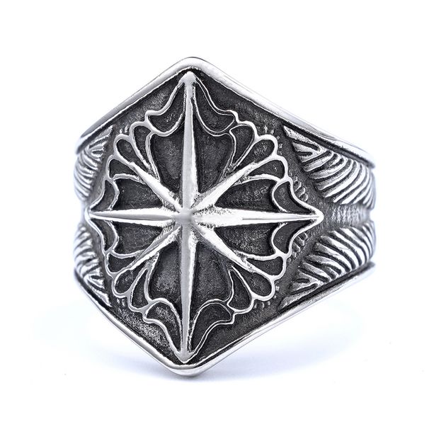 Anello in acciaio al titanio antiruggine a forma di nodo a forma di stella a otto punte vichingo nordico, gioielli alla moda_voghion.com