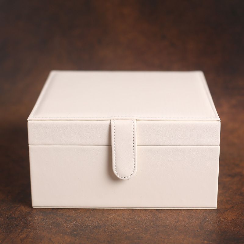 Portagioie in pelle – Organizer per anelli a doppio strato con confezione regalo, 20x20x10,5 cm (nero/caramello/crema)_voghion.com